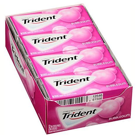 Trident Bubblegum Sugar Free Gum 18 Oz Boxes Pack Of 12