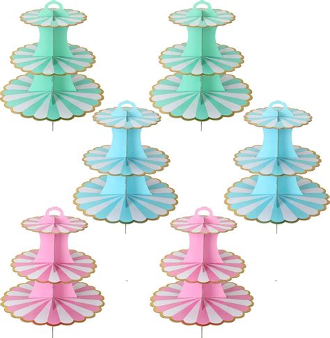 JMIATRY 6 Pack Cardboard Cupcake Stand 3 Tier Multicolor Cake Stand