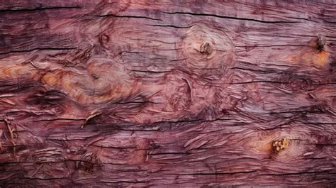 Closeup Of Natural Background Brown Pine Tree Bark Texture With Hints Of Burgundy And Purple