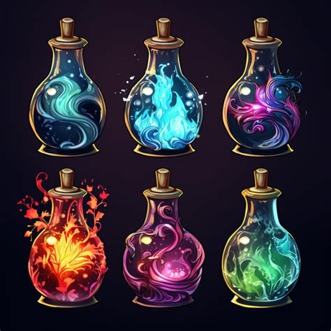 Premium Ai Image A Group Of Four Glass Bottles With Different Colored Liquid Designs Generative Ai