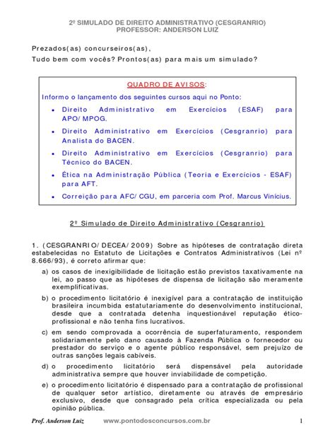 Pdf Direito Administrativo Simulado De Cesgranrio Pdf