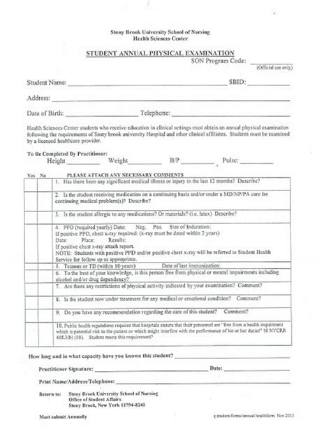 Printable Annual Physical Exam Form Printable Forms Free Online