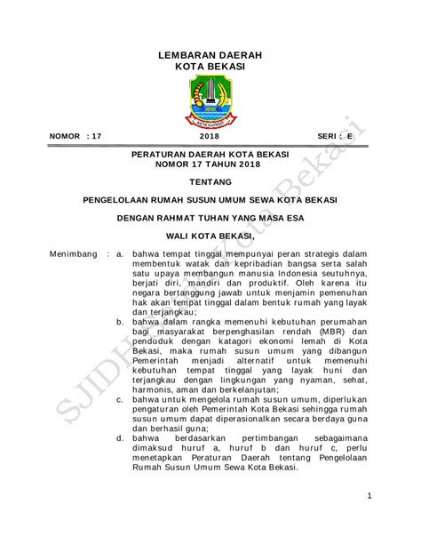 Pdf Lembaran Daerah Kota Bekasi Jdih Bekasikota Go Id Tahun