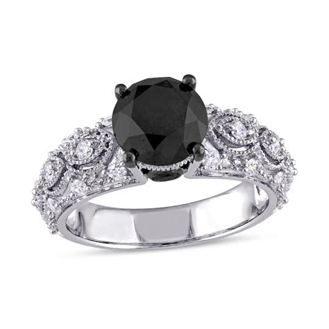 3 CT T W Enhanced Black And White Diamond Vintage Style Engagement