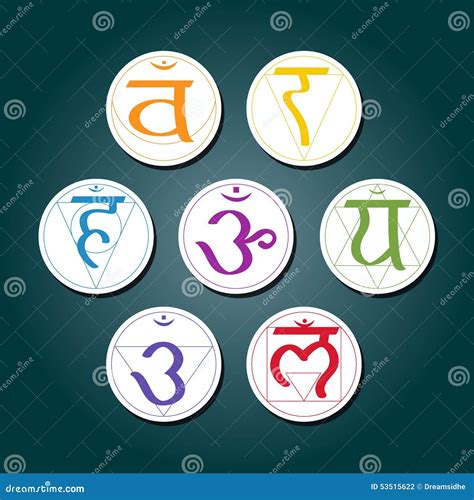 Set Of Color Icons With Names Of Chakras In Sanskrit Root Chakra