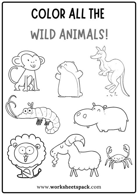 an animal coloring page with the words color all the wild animals