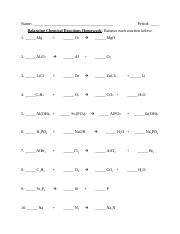 Phsci Chemical Equations Homework Docx Name Period Balancing