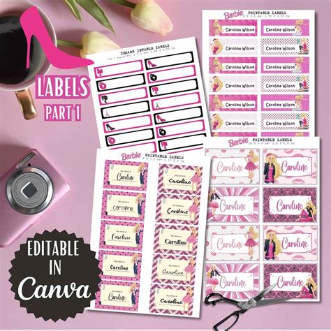 Set Of Barbie Printables Labels Back To School Barbie Etsy