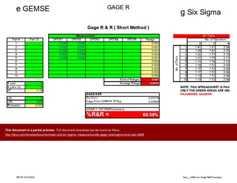 Excel Template Lean Six Sigma Measure Bundle Gage R R Sigma