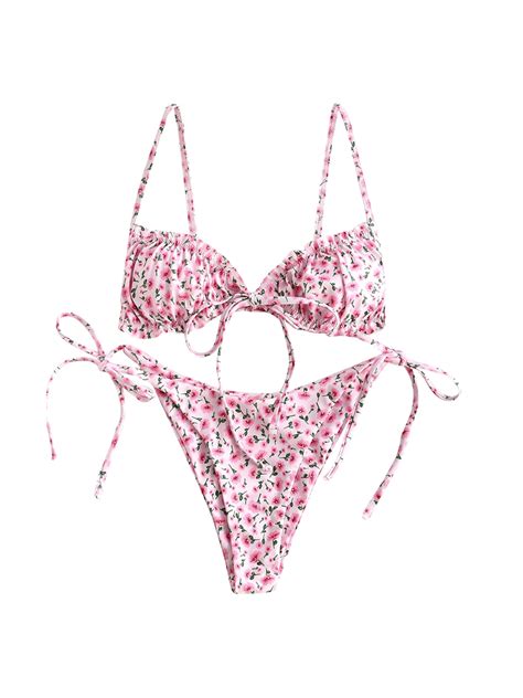 Zaxarra Women S Swimsuits Floral String Triangle High Cut Bikini Sets