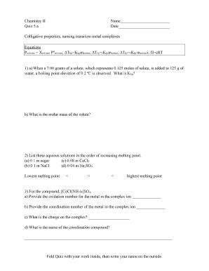 Fillable Online Chemistry Ii Name Colligative Properties Naming Fax