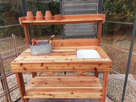 Potting Bench With Sink Garden Work Bench Outdoor Shelves Cedarshed