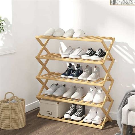 50CM 5 Tier Bamboo Shoe Rack Organizer Wooden Storage Shelves Stand