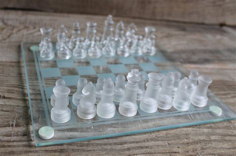 Glass Chess Set / Vintage Glass Chess Set With Glass Board / Glass Made ...