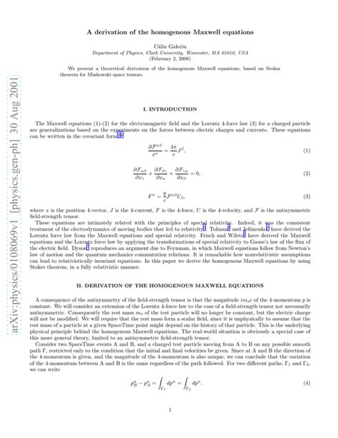 A derivation of the homogenous Maxwell equations