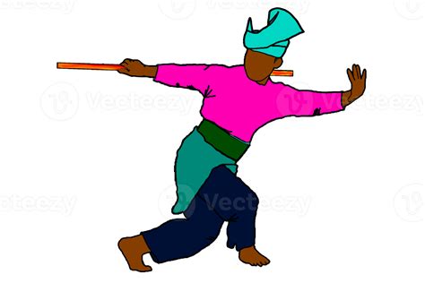 Silat Warrior Doing Dance Silat With Rattan 17891586 Png