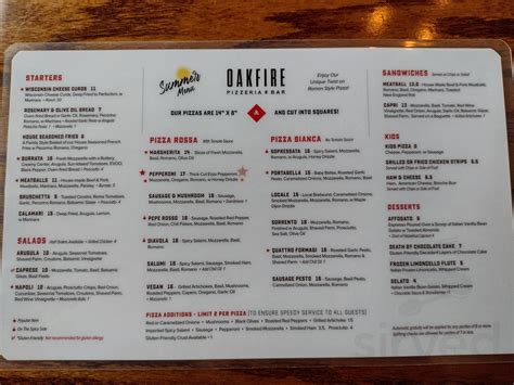 Oakfire Pizzeria And Bar Menu In Minocqua Wisconsin Usa