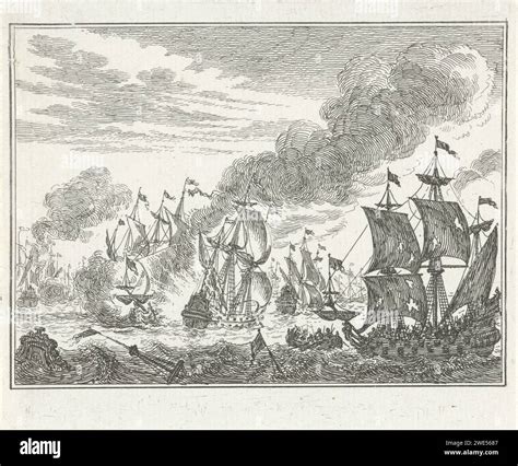 Batalla marítima con barcos hundidos Simon Fokke 1722 1784 imprimir