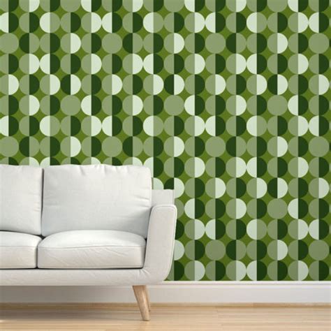 Mid Century Modern Retro Circles Sage Green Non Pasted Wallpaper Dana