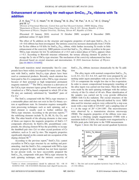 Pdf Enhancement Of Coercivity For Melt Spun Smco Xtax Ribbons With