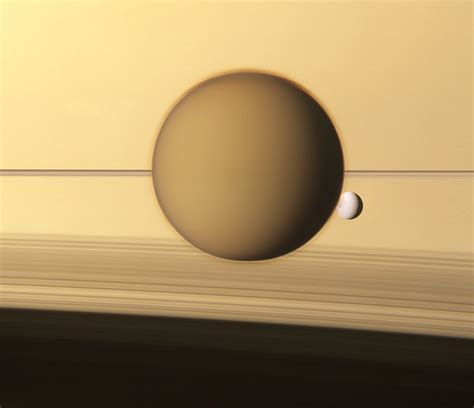 Titan And Dione With Saturn And Rings The Planetary Society