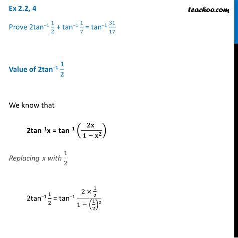 Question 2 Prove 2tan 1 1 2 Tan 1 1 7 Tan 1 31 17 Formulae Bas