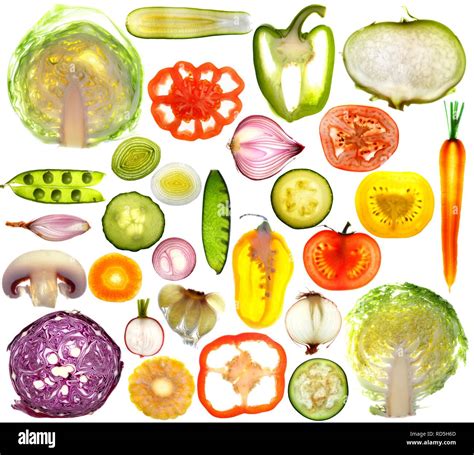 fresh vegetables cross sections  slices stock photo alamy