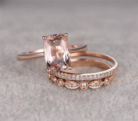 Limited Time Sale 1 50 Carat Morganite And Diamond Trio Ring Set In 10k Rose Gold With One