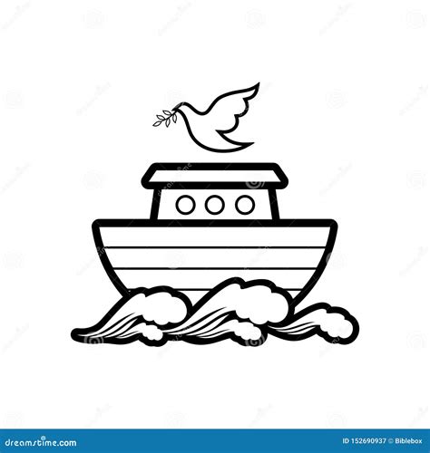 Noah`s Ark With Dove Black And White Illustration Royalty-Free Cartoon ...