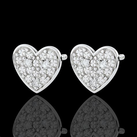 Orecchini Cuore Dita Oro Bianco 9 Carati 6 Diamanti Gioielli Edenly