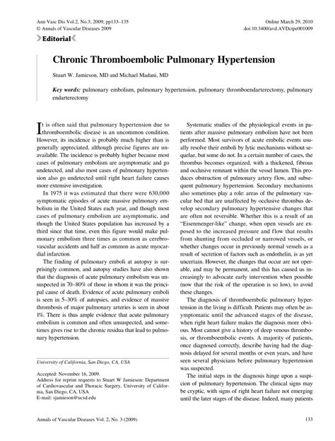 Pdf Chronic Thromboembolic Pulmonary Hypertension