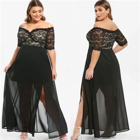 Plus Size Black Lace Off Shoulder Black Flowy Prom Dress With Short