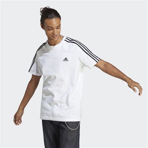 Mens Clothing Essentials Single Jersey 3 Stripes Tee White