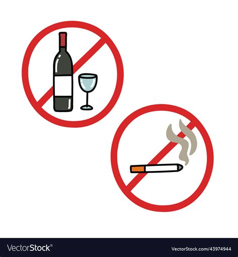 Prohibition signs for smoking drinking Royalty Free Vector