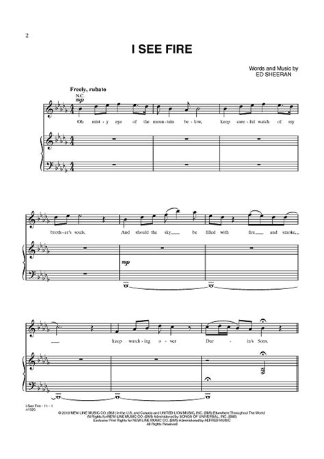 I See Fire Sheet Music By Ed Sheeran Sheet Music Pianos And Flutes