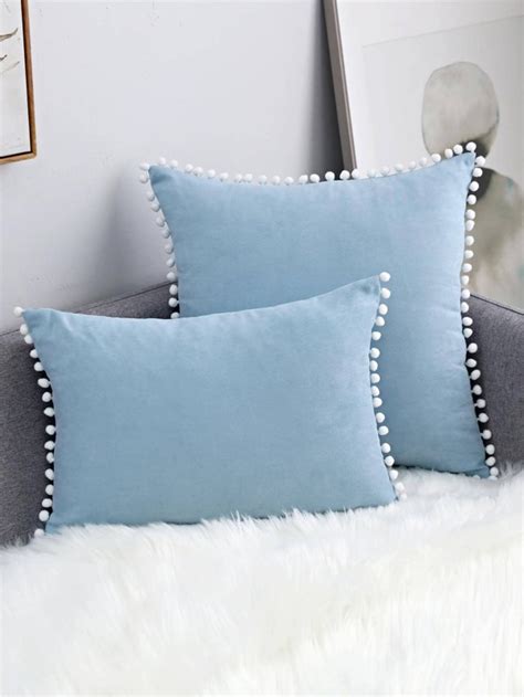 Pc Pom Pom Decor Cushion Cover Without Filler Blue Throw Pillow Case