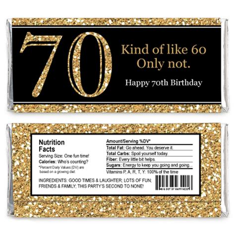 Adult 70th Birthday Gold Candy Bar Wrappers Birthday Party Favors