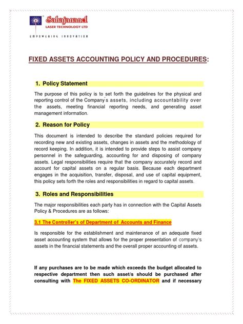 Fixed Asset Policy Goodwill Accounting Expense