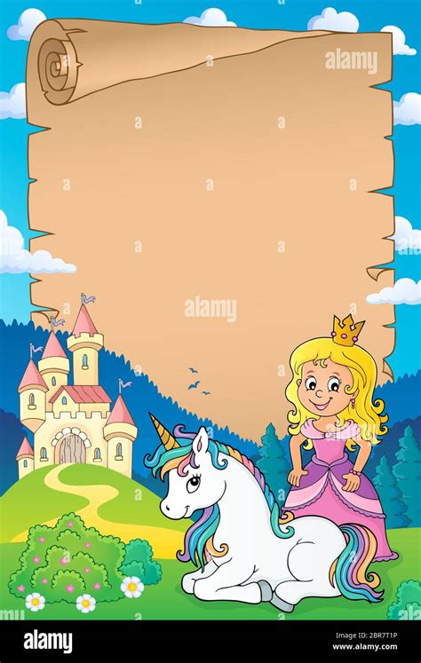 Princess And Unicorn Theme Parchment 1 Picture Illustration Stock