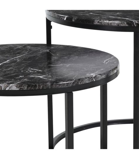 Set De Tables Basses Rondes Effet Marbre Noir