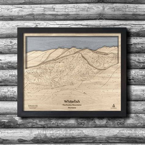 Wooden Whitefish, Montana Ski Trail Map Art | 3D Ski Resort Art