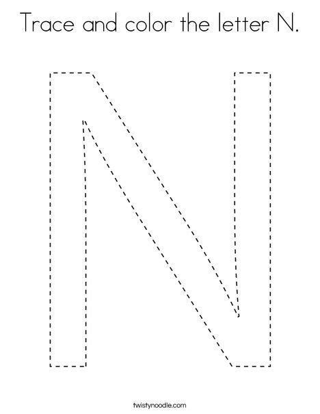 Trace And Color The Letter N Coloring Page Twisty Noodle Letter N