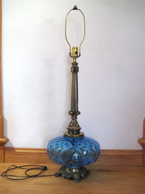 Vintage blue glass table lamp large glass lamp hollywood | Etsy