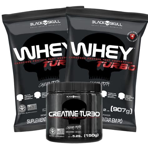 Kit Black Skull 2x Whey Protein Turbo Creatina 150g Caramelo