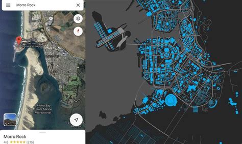 Morro Bay, the real life location of Night City, vs. the presumed map ...