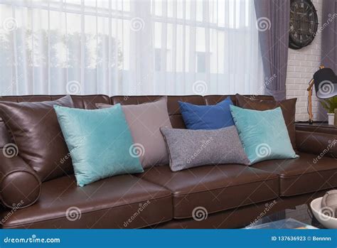 Decorative Pillows Leather Sofa Stock Photos - Download 390 Royalty Free Photos