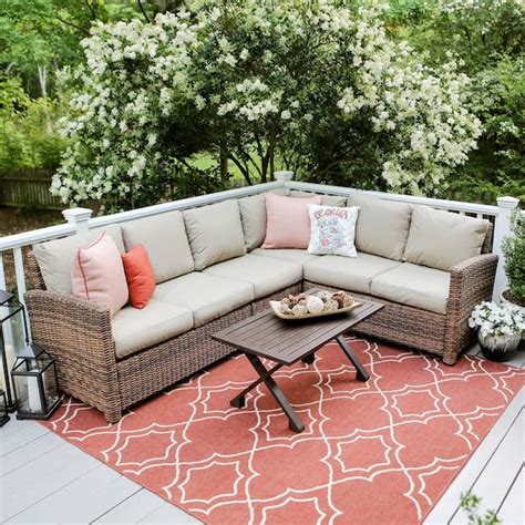 Leisure Made Dalton 5 Piece Wicker Outdoor Sectional Set With Tan