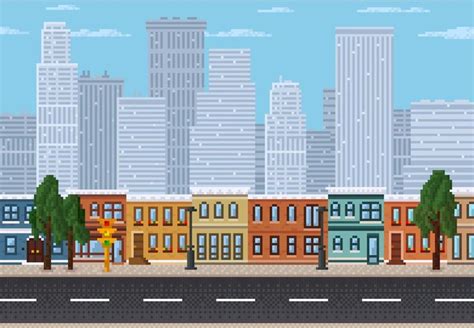 8 Bit Pixel Cityscape Urban Landscape In Pixel Art Style