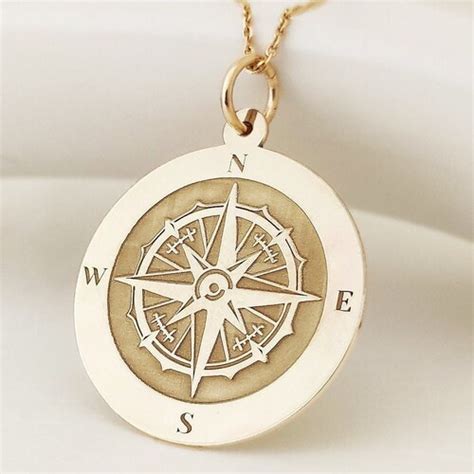 Dainty 14k Gold Compass Necklace Personalized Compass Etsy