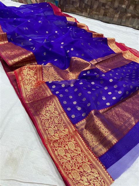 Buy Kingfisher Daisy Color Organza Chanderi Katan Silk Saree Zr